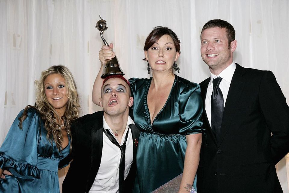 Nikki and Pete with Davina and BB co-host Dermot O'Leary at the Baftas that same year