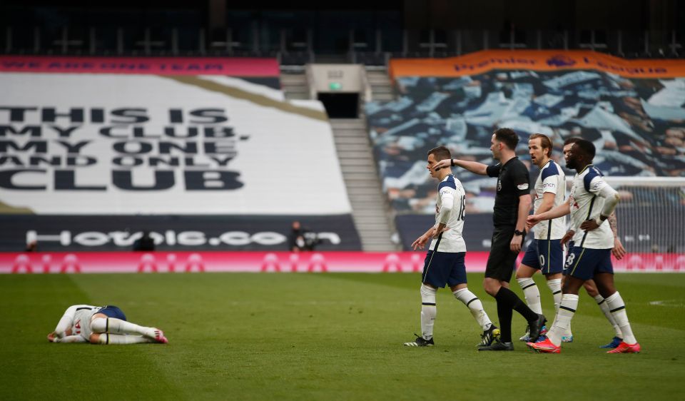 Son was left in a heap on the floor and United's goal was ruled out after the ref checked the pitchside monitor