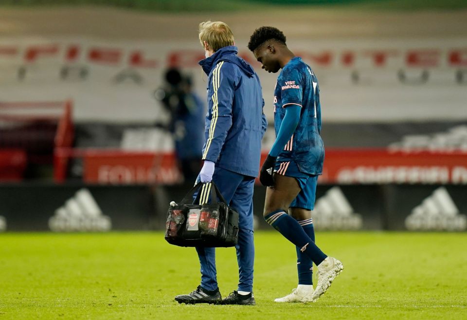 This was NOT what Arsenal boss Mikel Arteta wanted to see as his young star Bukayo Saka hobbled off against Sheffield United