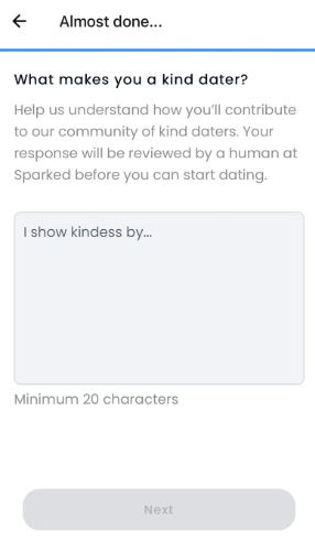 Prospective users will need to explain why they consider themselves to be a 'kind dater'