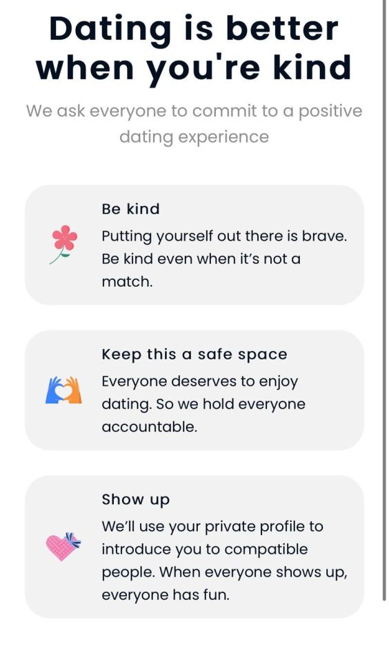 The app has rules about being a kind dater