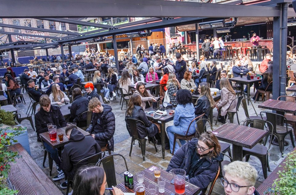 Friends met up in outdoor beer gardens across Liverpool city centre