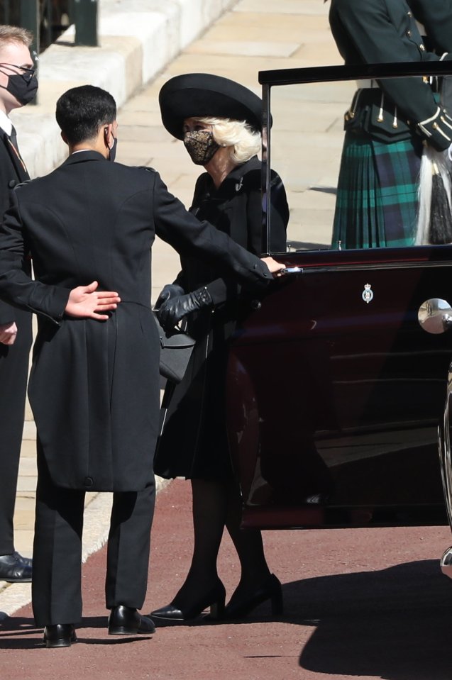 Camilla, Duchess of Cornwall, stepping out of the car ahead of the service