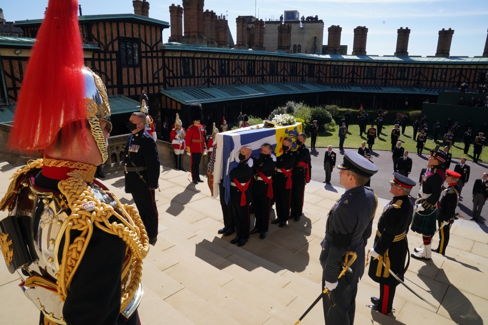 Prince Philip's coffin pictured being carried into the service