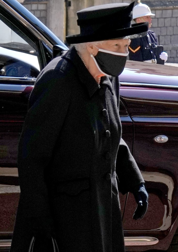 The stoic Queen pictured yesterday at her husband's funeral