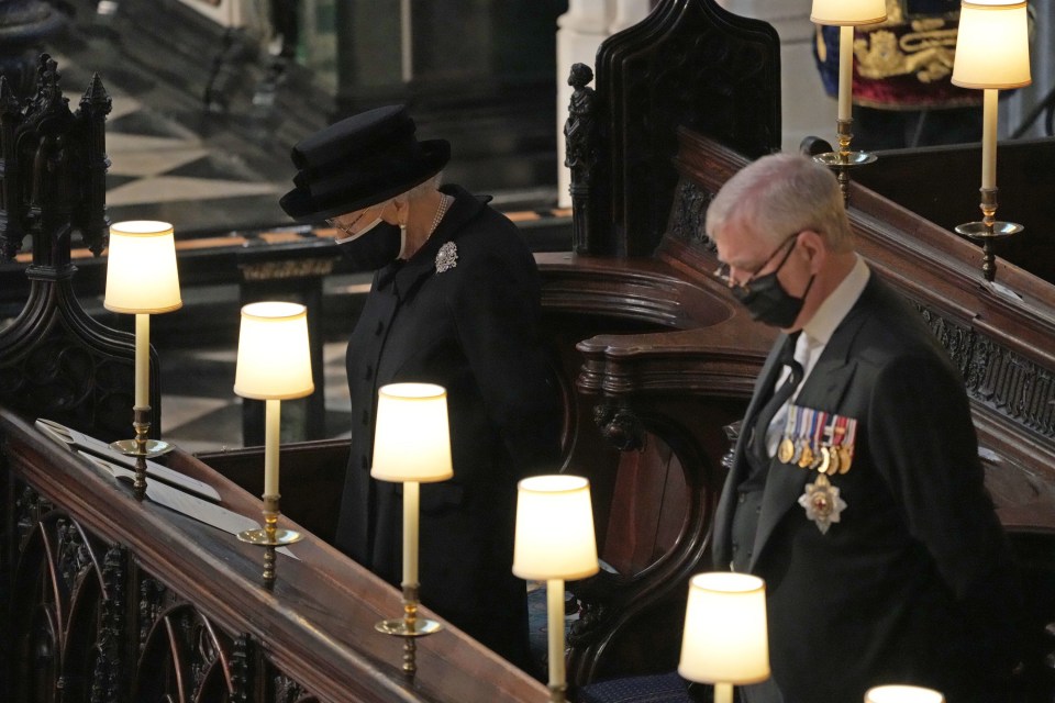 He sat alongside the Queen at the service at St George’s Chapel in Windsor