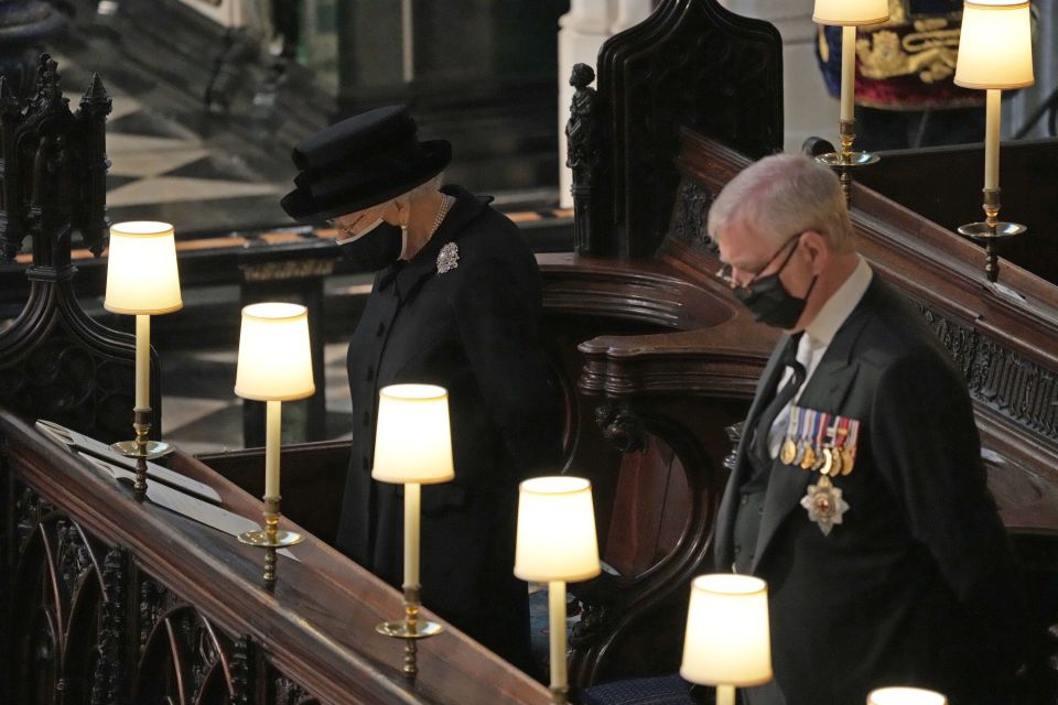 He sat alongside the Queen at the service at St George's Chapel in Windsor