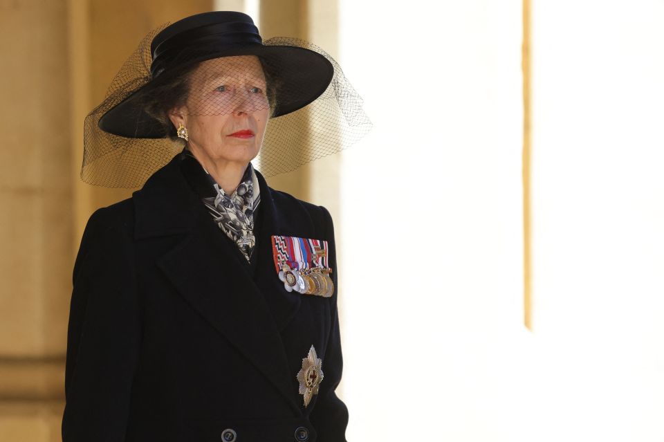 Princess Anne, who was particularly close to her father, appears emotional