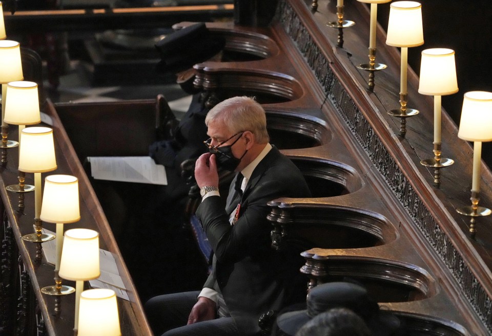 Andrew was sat nearest to The Queen during Saturday’s funeral service