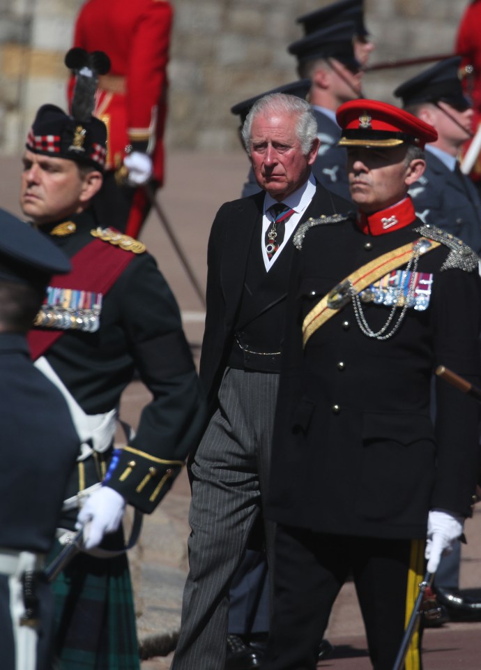 The Prince of Wales led the procession with Prince Philip’s coffin from Windsor Castle to St George’s Chapel