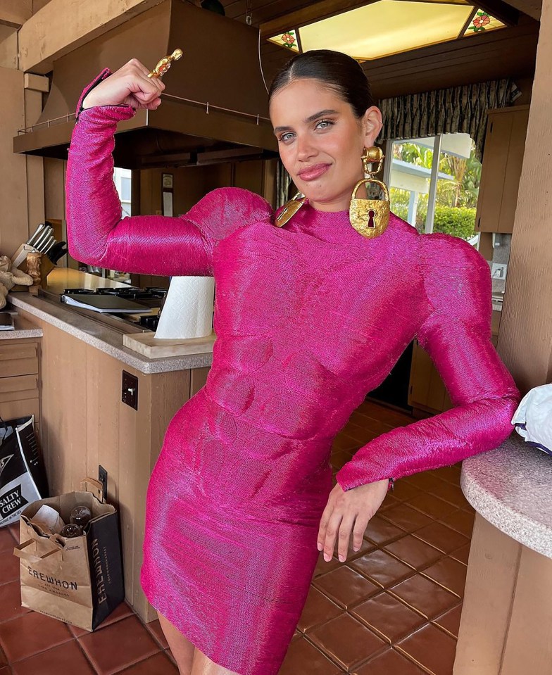 Sara showed off her muscles in an Instagram post as she posed in a pink dress