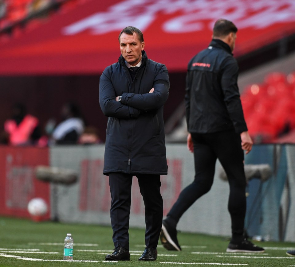 Leicester boss Brendan Rodgers watches on anxiously but his side won through