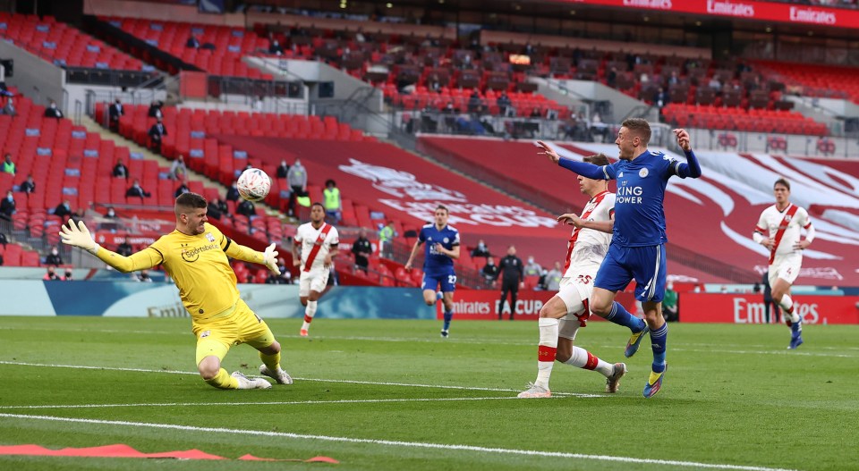 Ex-England ace Jamie Vardy goes close for Leicester in the weekend's second FA Cup semi-final at the home of football