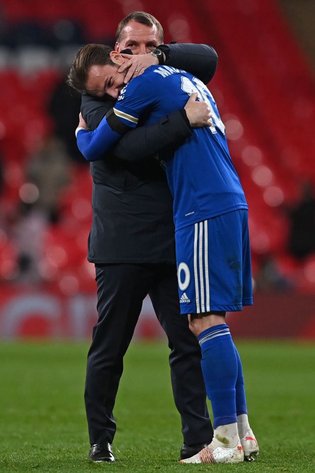 Midfielder James Maddison, who came off the bench, puts his coronavirus breach shame behind him as he celebrates victory with Brendan Rodgers