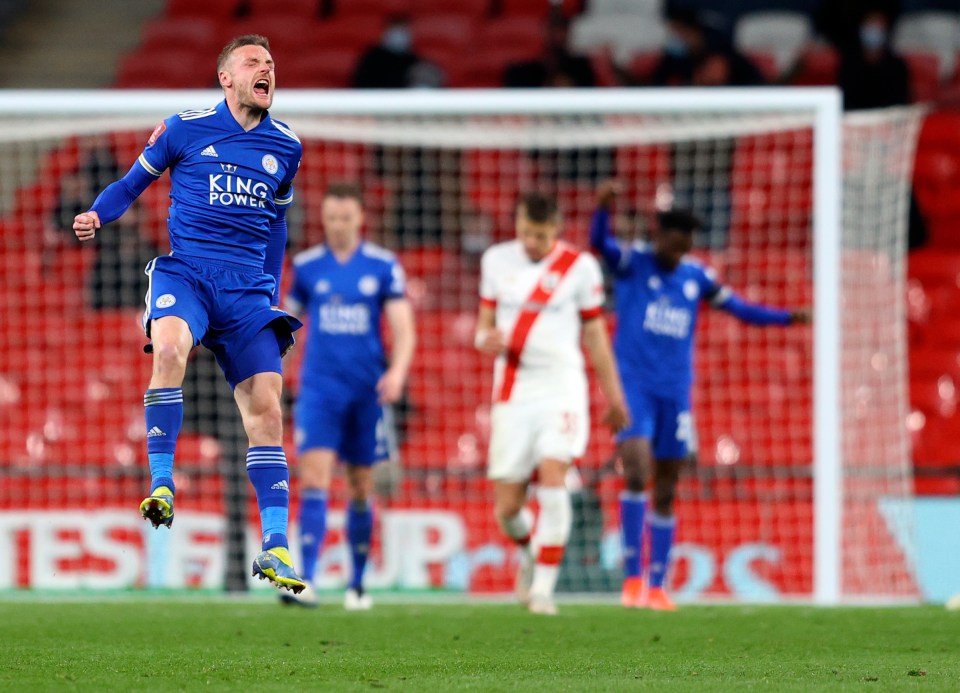 Jamie Vardy roars his approval at the final whistle as Leicester booked a return trip to Wembley