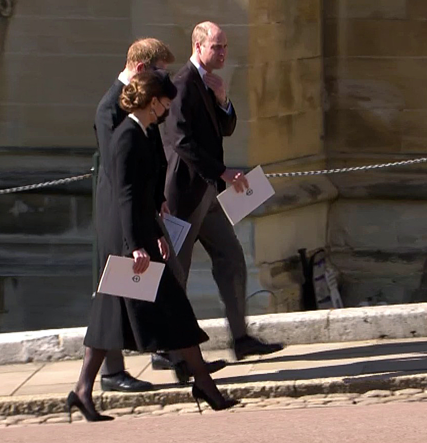 Harry was pictured chatting with Kate and William after the service in Windsor