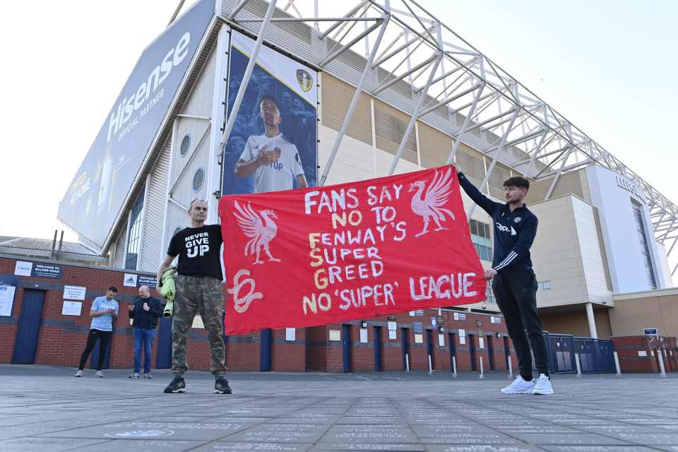 Fans held up banners outside Elland Road in protest