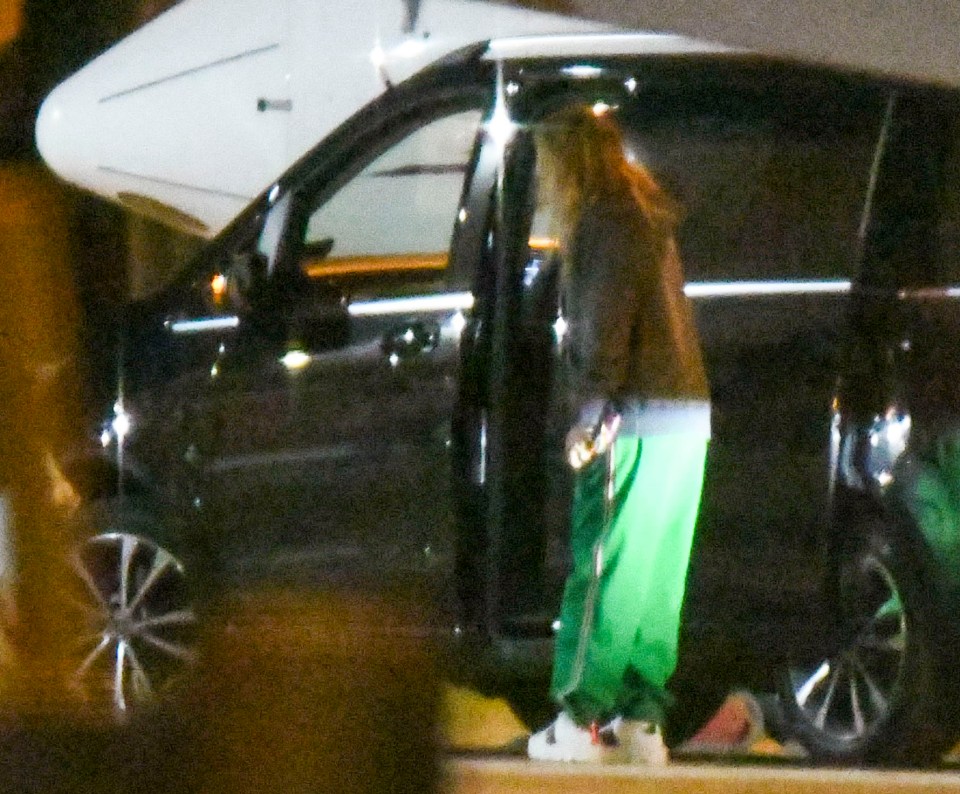 The star was spotted in green tracksuit bottoms and a grey jumper