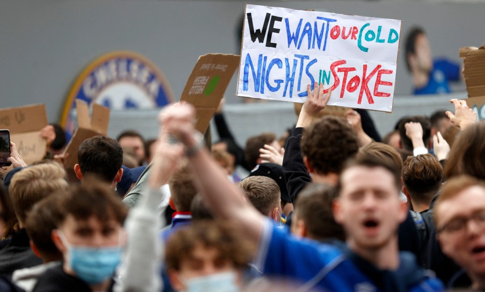 One Chelsea fan spoke for the nation with the simple message: ‘We want our cold nights in Stoke’