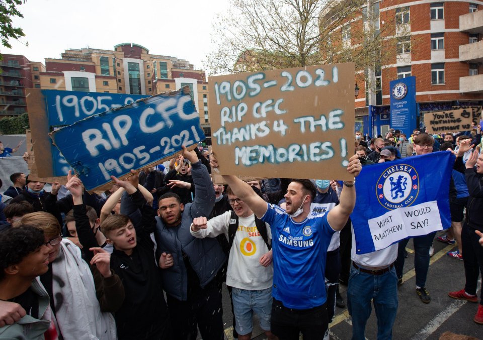 Fans demonstrated outside Stamford Bridge - and later cheered as Chelsea prepared for a U-turn