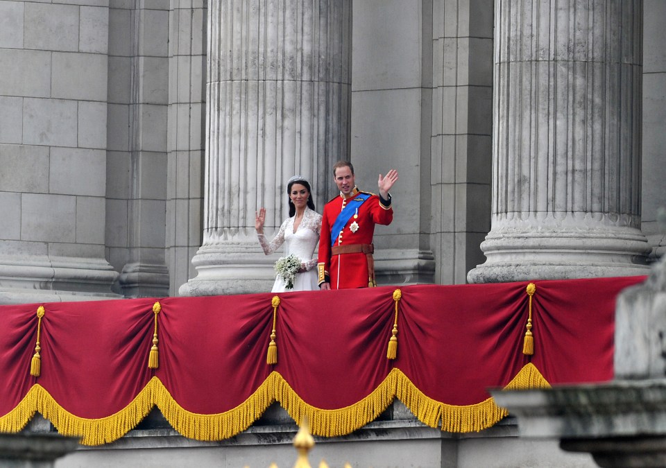 Handsome couple . . . waving from Palace balcony