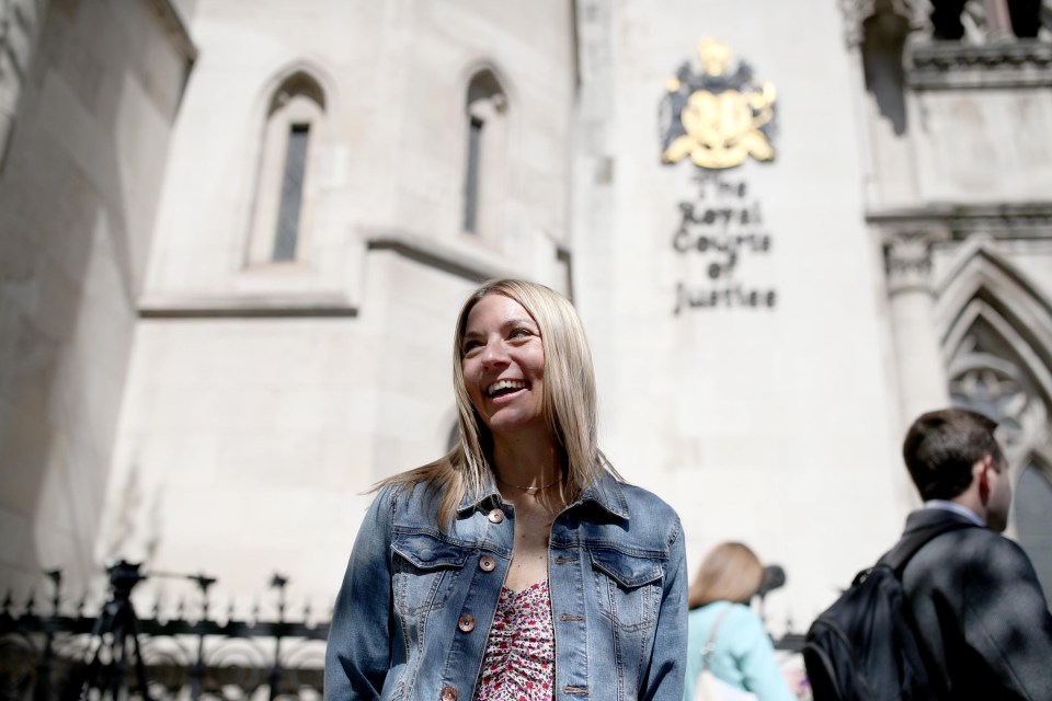 Emma Jones, the daughter of now deceased postmaster Julian Wilson, outside the Royal Courts of Justice, London, after her father’s conviction was overturned