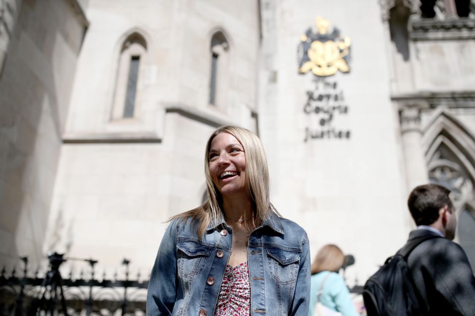 Emma Jones, the daughter of now deceased postmaster Julian Wilson, outside the Royal Courts of Justice, London, after her father's conviction was overturned