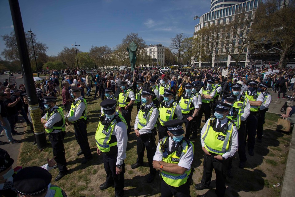 Police prepare to intervene the organised march through central London