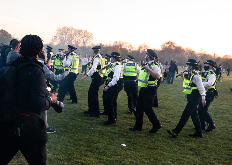 It came as officers attempted to clear the park this evening