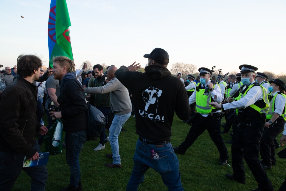 Officers attempted to disperse the crowd this evening