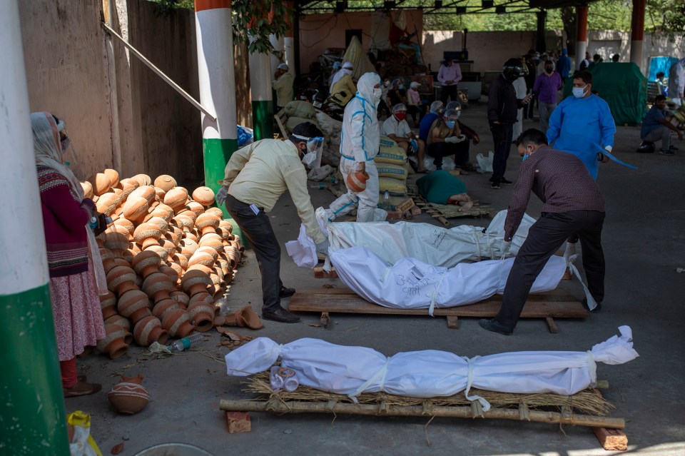 Bodies being lined up a crematorium