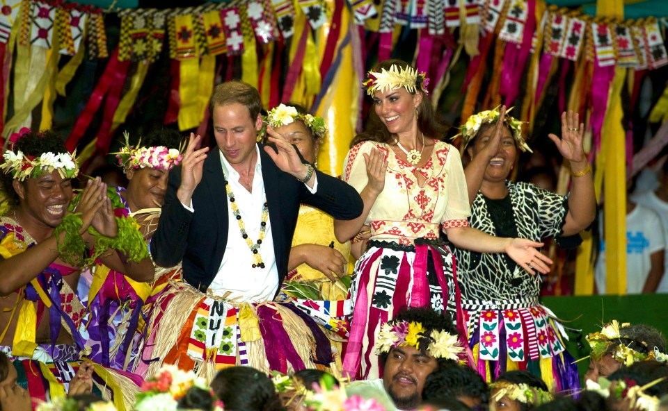 Dancing Queen . . . Kate and Wills go traditional in the Pacific island nation of Tuvalu in 2012