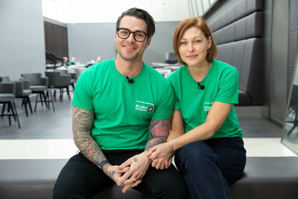 Matt and Emma Willis working as volunteers with St John Ambulance