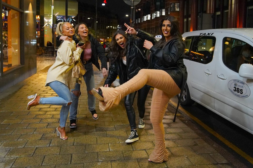 A group of women in Leeds brave the cold for a night out on the town