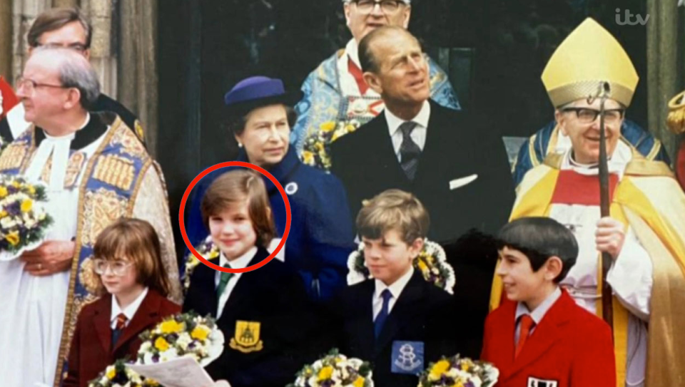 GMB’s Charlotte Hawkins standing in front of the Queen and Prince Philip