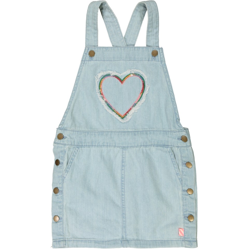 This denim dungaree dress will set you back a tenner