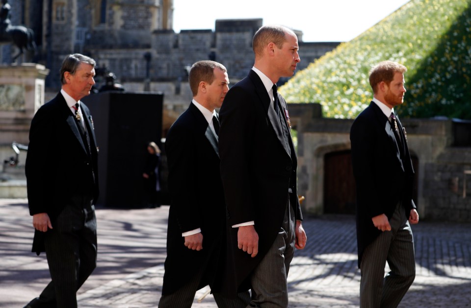 The brothers walked slightly ahead of Peter Phillips before going into the chapel