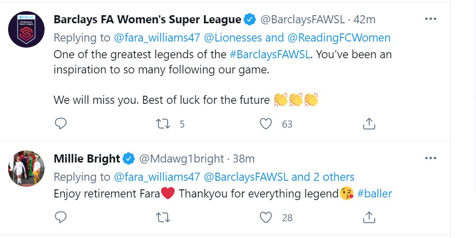 Millie Bright and the WSL called the midfielder a legend