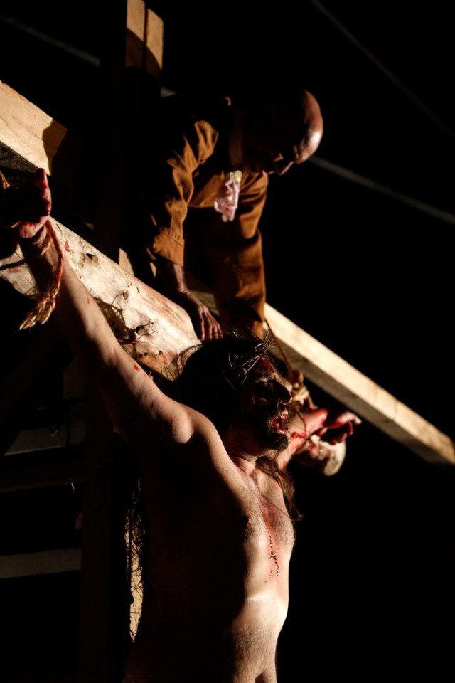 An actor portraying the crucifixion of  Jesus Christ - his death is remembered at Easter by Christians around the world