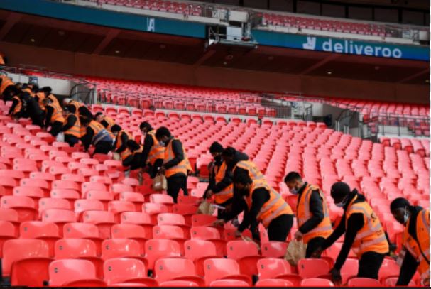 Stewards were out in force at Wembley preparing for the momentous return of fans