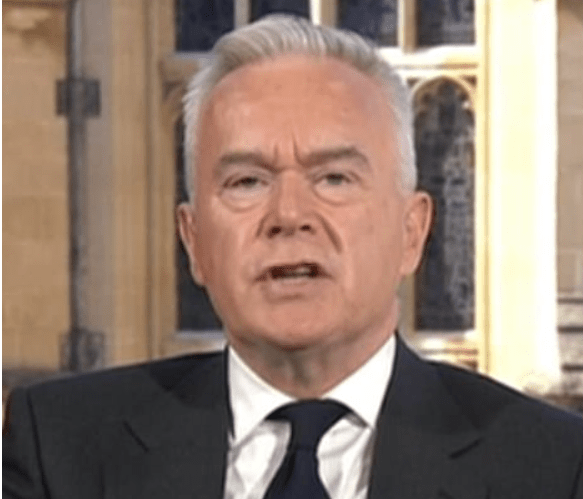 The Beeb’s live coverage was fronted by veteran newsreader Huw Edwards