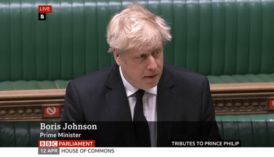 Boris, wearing black in the Commons today, paid tribute to the late Duke of Edinburgh in the Commons