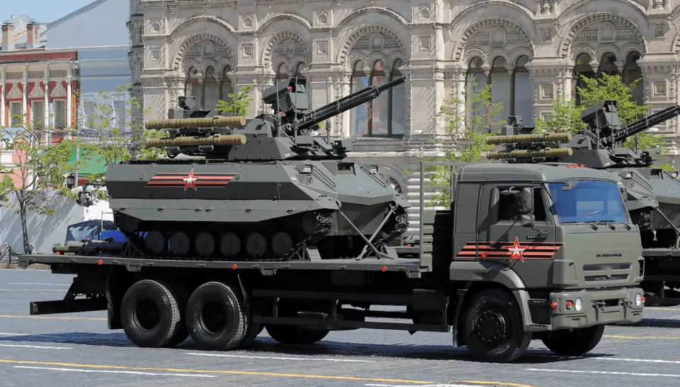  A Russian Uran-9 unmanned armoured reconnaissance and infantry support vehicle is seen during the Victory Day Parade in 2018