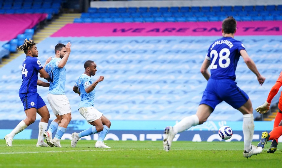 Raheem Sterling pounced on a loose ball to tuck it past Edouard Mendy - and score his first goal since February