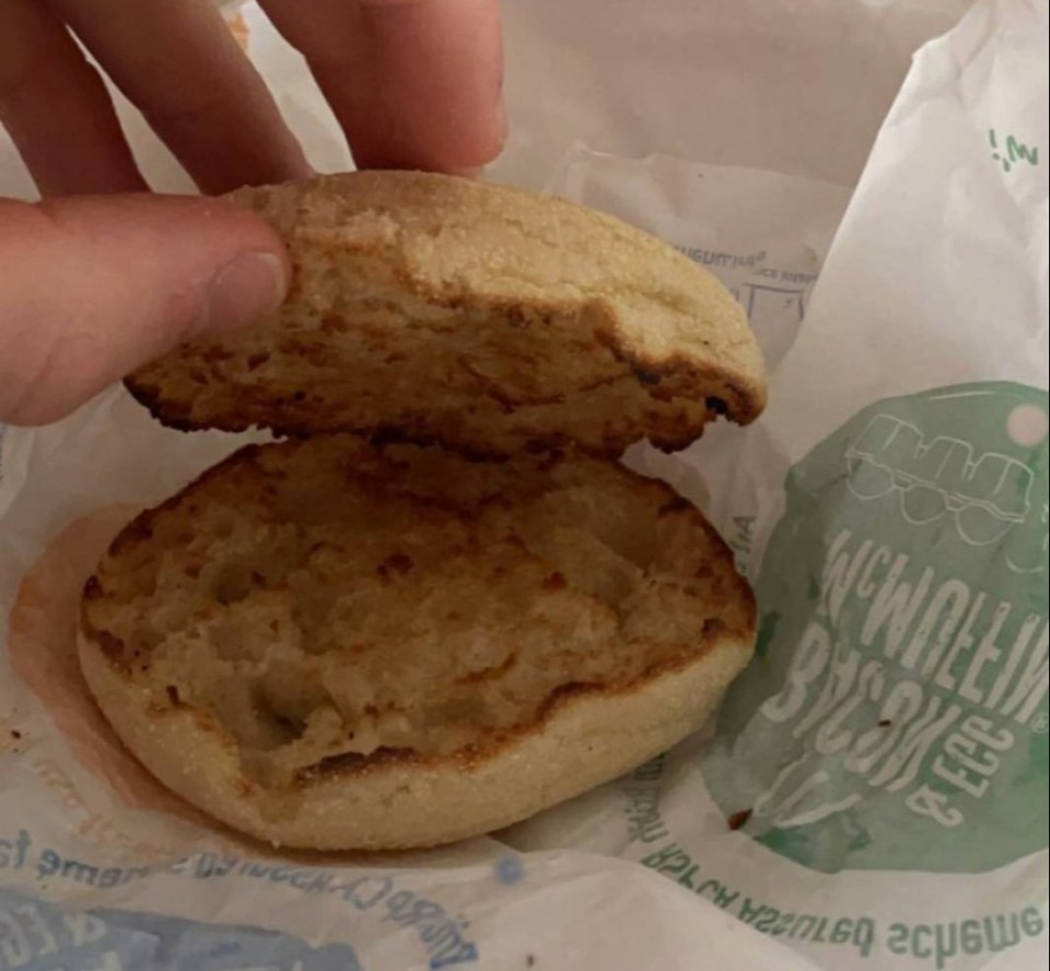 A man who ordered a double sausage and egg McMuffin was shocked after his breakfast turned up without either sausage or egg