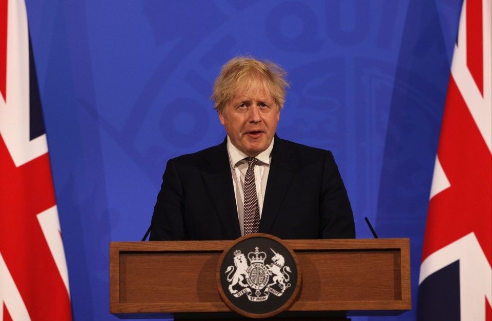 Prime Minister Boris Johnson speaking at a No 10 press conference this evening