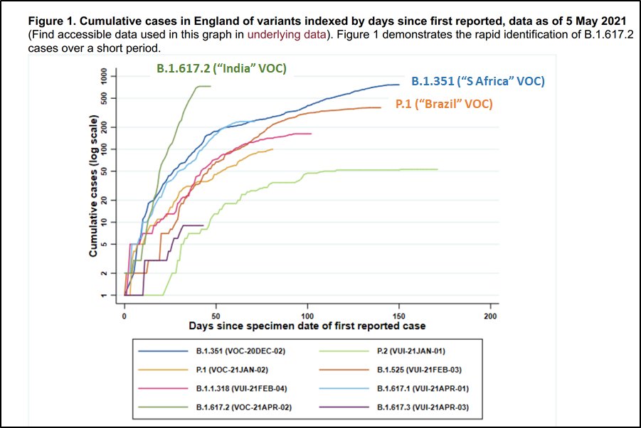 How cases of the B.1.617.2 variant have surged since its discovery in mid-April (green line)