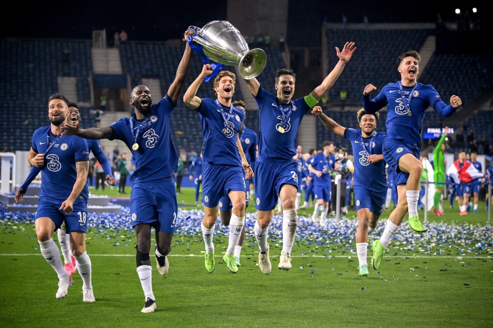 Chelsea players celebrate with fans