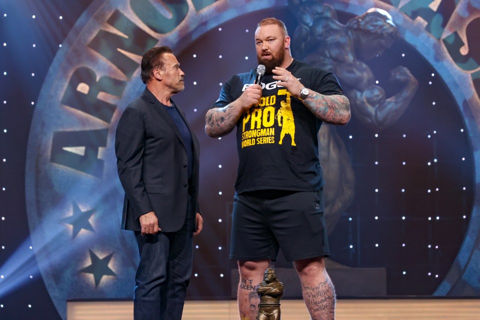 Arnold Schwarzenegger and Bjornsson at the Arnold Strongman Classic, 2020