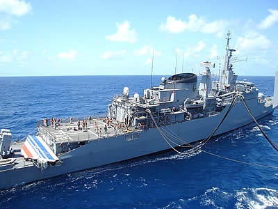 The Brazilian Navy transports a piece of debris pulled out of the Atlantic